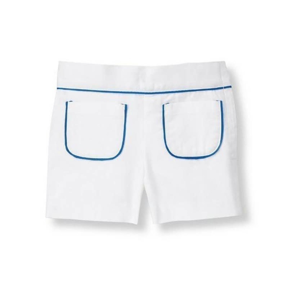 Janie And Jack Piped Pocket Short Size 6 Adjustable Waist White Cotton Twill